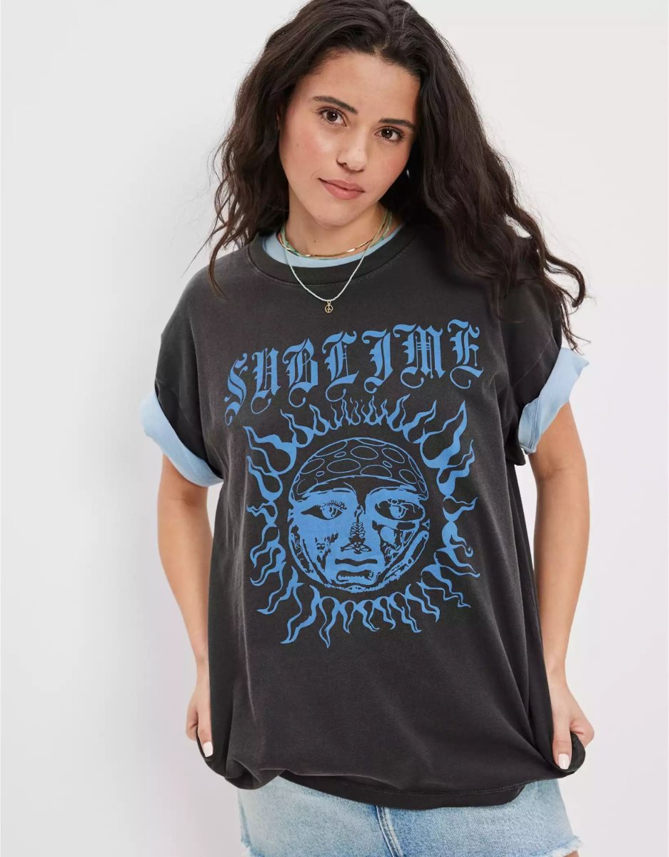 T Shirts American Eagle AE Oversized Sublime Graphique Tee Grise Femme | AJW-00383232